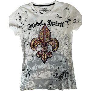 Rebel Spirit Top Womens Large L White y2k 90s graphic tee t shirt